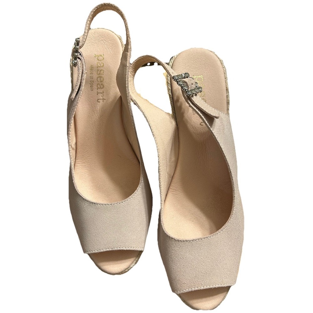 Paseart Spain Leather Suede Jute Espadrille Wedge Sandals Peep‎ Toe Rhinestone 9